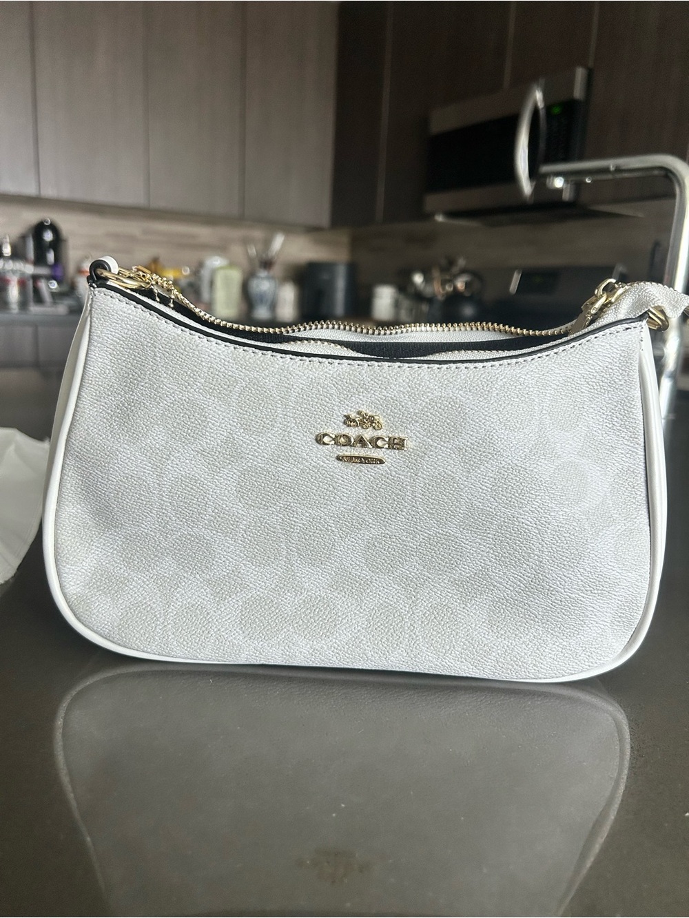 COACH White Signature Mini Shoulder Bag with Gold Hardware